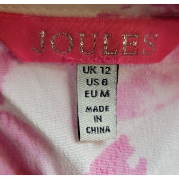 Joules Women's Pink Cream Floral Tulips Tunic Top Sz 8 Round Neck 3/4 Sleeves - Picture 5 of 6